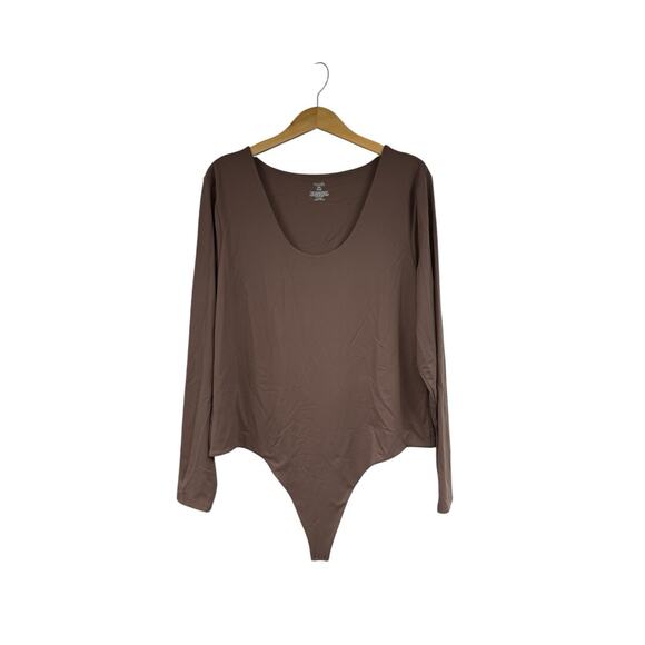 Nuuds Bodysuit Plus Size Brown Mocha Long Sleeve Scoop Neck Stretchy XXXL 3X - Picture 1 of 8